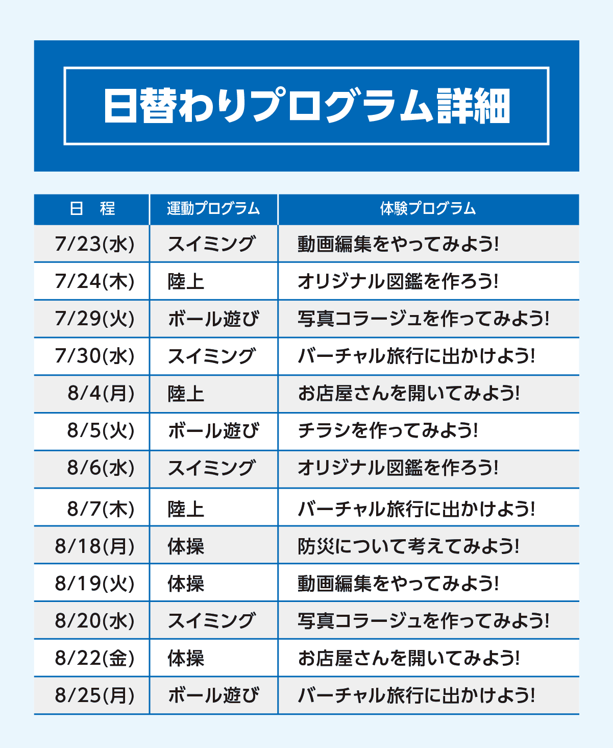 日替わりプログラム詳細