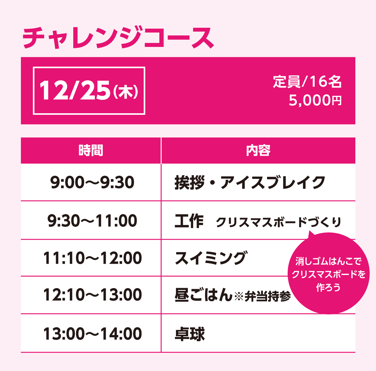 チャレンジコース12/25(木)スケジュール